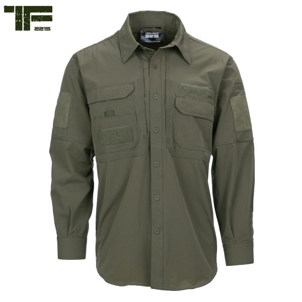 11135500 TF 2215 Bravo One Shirt5 <big><strong>Task Force 2215® Bravo One Overhemd</strong> Multifunctioneel shirt van TF-2215 Ranger green speciaal ontwikkeld voor de actieve outdoorfanaat. Een flexibel en lichtgewicht overhemd welke is gemaakt van ademend quick dry materiaal.</big> Dit shirt brengt je veel gemak en comfort dankzij zijn handige eigenschappen. Zo is het overhemd voorzien van handige vakjes & zakken om spullen mee te nemen. Ideaal voor outdooracitiviteiten zoals hiken, reizen, jagen en bijvoorbeeld bushcraft. <strong>Materiaal: </strong>Gemaakt van 4 way stretch materiaal. 88% nylon en 12% elastisch materiaal <strong>Kenmerken:</strong> <ul> <li><big>Knopen sluiting</big></li> <li><big>Drievoudig gestikte naden voor verbeterde duurzaamheid</big></li> <li><big>Ventilerende mesh armvakken</big></li> <li><big>Twee zakken op de borst</big></li> <li><big>Twee verborgen opbergvakjes onder de borstzakken voor bijvoorbeeld uw paspoort</big></li> <li><big>Meerdere klittenband panelen op de borst</big></li> <li><big>Klittenband panelen (10 x 8 cm) op de bovenarmen</big></li> <li><big>Versterkte ellebogen</big></li> <li><big>Mesh voering aan de binnenkant voor extra ventilatie</big></li> </ul>
