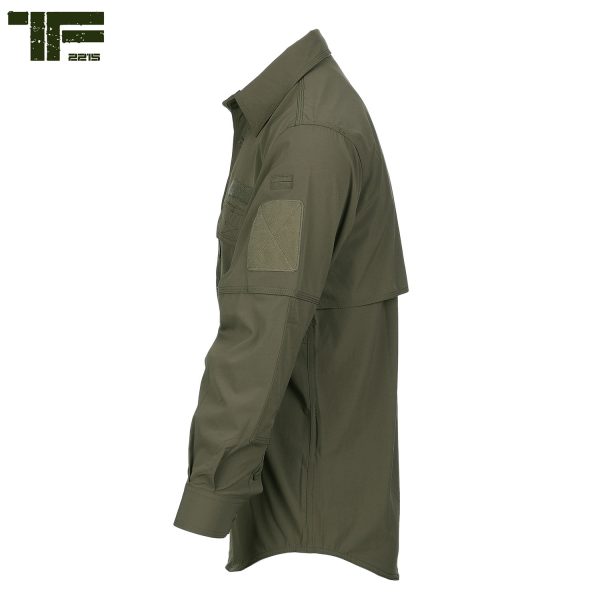 11135500 TF 2215 Bravo One Shirt6 <big><strong>Task Force 2215® Bravo One Overhemd</strong> Multifunctioneel shirt van TF-2215 Ranger green speciaal ontwikkeld voor de actieve outdoorfanaat. Een flexibel en lichtgewicht overhemd welke is gemaakt van ademend quick dry materiaal.</big> Dit shirt brengt je veel gemak en comfort dankzij zijn handige eigenschappen. Zo is het overhemd voorzien van handige vakjes & zakken om spullen mee te nemen. Ideaal voor outdooracitiviteiten zoals hiken, reizen, jagen en bijvoorbeeld bushcraft. <strong>Materiaal: </strong>Gemaakt van 4 way stretch materiaal. 88% nylon en 12% elastisch materiaal <strong>Kenmerken:</strong> <ul> <li><big>Knopen sluiting</big></li> <li><big>Drievoudig gestikte naden voor verbeterde duurzaamheid</big></li> <li><big>Ventilerende mesh armvakken</big></li> <li><big>Twee zakken op de borst</big></li> <li><big>Twee verborgen opbergvakjes onder de borstzakken voor bijvoorbeeld uw paspoort</big></li> <li><big>Meerdere klittenband panelen op de borst</big></li> <li><big>Klittenband panelen (10 x 8 cm) op de bovenarmen</big></li> <li><big>Versterkte ellebogen</big></li> <li><big>Mesh voering aan de binnenkant voor extra ventilatie</big></li> </ul>