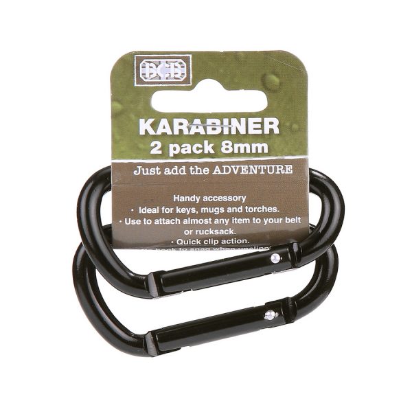 259144 BCB 8mm karabijnhaak 2 stuks CL1141 <big>Handige Karabijnhaken, ideaal voor sleutels, mokken of zaklampen. Te gebruiken om bijna elk item aan uw webbing of rugzak te bevestigen.</big> <strong>Kenmerken:</strong> <ul> <li><big>Snelle clipactie</big></li> <li><big>2 karabijnhaken per verpakking</big></li> <li><big>Hoge treksterkte</big></li> <li><big>Verpakt in Bushcraft blisterverpakking</big></li> </ul>