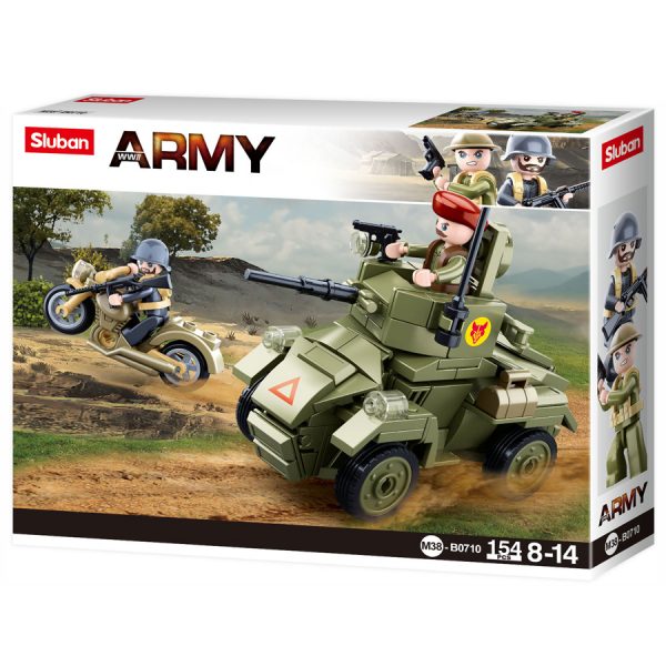 413288 Sluban Small English Armored Vehicle M38 B0710 161532 Sluban is hét merk met leger gerelateerde bouwsets. Sluban is een van de weinige aanbieders van bouwstenen die legerartikelen in haar assortiment heeft. Het voordeel van Sluban is dat het ook compatibel is met andere grote bouwsteenmerken, je hoeft je dus geen zorgen te maken dat sluban niet past op je andere bouwsteenmerken.
