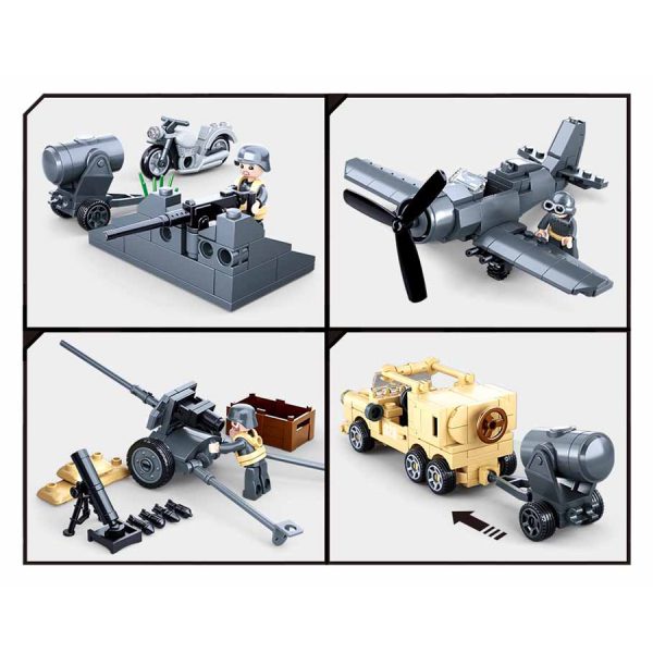 413293 Sluban The battle M38 B08121 <big>Deze set heet Sluban de veldslag en heeft als thema WWII. De set bestaat uit voertuigen, vliegtuigen en accessoires die elkaars tegenpolen waren in de Tweede Wereld Oorlog. Zo vind je bijvoorbeeld de US Army Halftrack in de bouwkit.</big> <big>Sluban is hét merk met leger gerelateerde bouwsets. Sluban is een van de weinige aanbieders van bouwstenen die legerartikelen in haar assortiment heeft. Het voordeel van Sluban is dat het ook compatibel is met andere grote bouwsteenmerken, je hoeft je dus geen zorgen te maken dat sluban niet past op je andere bouwsteenmerken.</big> <big><strong>Inhoud set:</strong> Aantal minifuguren: 5 Aantal blokjes: 551 Doosafmeting (BxHxD): 47.5 x 28.5 x 6.7 cm Moeilijkheidsgraad: Gemiddeld (vanaf 6 jaar)</big>