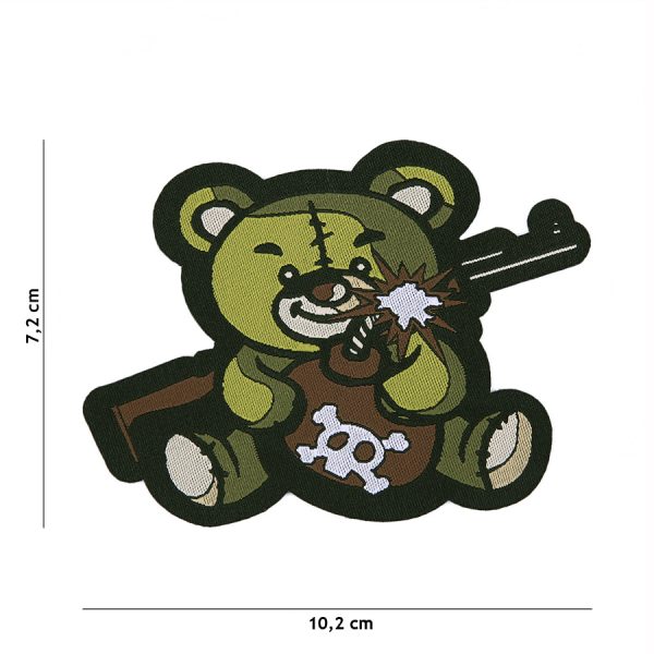 446102 10019 Embleem stof fijn geweven Terreur Teddy groen 7144 <big>Zeer fijn geweven embleem van 100% stof met klittenband achterzijde.  </big> <big>Door de fijne weving is dit embleem zeer gedetailleerd.</big>