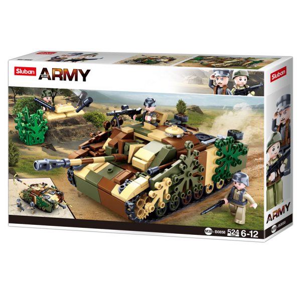 413300 Sluban Camouflages Tank M38 B0858 160741 <big>Deze set heet Sluban de veldslag en heeft als thema WWII. De set bestaat uit voertuigen, vliegtuigen en accessoires die elkaars tegenpolen waren in de Tweede Wereld Oorlog. </big> <big>Sluban is hét merk met leger gerelateerde bouwsets. Sluban is een van de weinige aanbieders van bouwstenen die legerartikelen in haar assortiment heeft. Het voordeel van Sluban is dat het ook compatibel is met andere grote bouwsteenmerken, je hoeft je dus geen zorgen te maken dat sluban niet past op je andere bouwsteenmerken.</big> <big><strong>Inhoud set:</strong> Aantal minifiguren: 2 Aantal blokjes: 524 Doosafmeting (BxHxD): 42.5 x 28.5 x 6.7 cm Moeilijkheidsgraad: Gemiddeld (vanaf 6 jaar)</big>