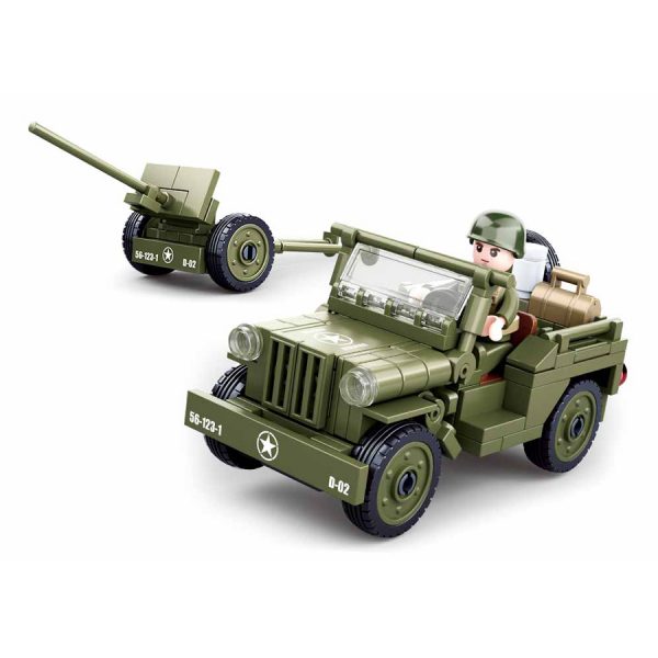 413304 Sluban Allied jeep with Anti Aircraft guns M38 B0853 16140 <big>Deze set heet Sluban Allied jeep with Anti-Aircraft gunsde veldslag en heeft als thema WWII. De set bestaat uit voertuigen, vliegtuigen en accessoires die elkaars tegenpolen waren in de Tweede Wereld Oorlog. </big> <big>Sluban is hét merk met leger gerelateerde bouwsets. Sluban is een van de weinige aanbieders van bouwstenen die legerartikelen in haar assortiment heeft. Het voordeel van Sluban is dat het ook compatibel is met andere grote bouwsteenmerken, je hoeft je dus geen zorgen te maken dat sluban niet past op je andere bouwsteenmerken.</big> <big><strong>Inhoud set:</strong> Aantal minifiguren: 1 Aantal blokjes: 143 Doosafmeting (BxHxD): 23.7 x 18.9 x 4.5 cm Moeilijkheidsgraad: Gemiddeld (vanaf 6 jaar)</big>