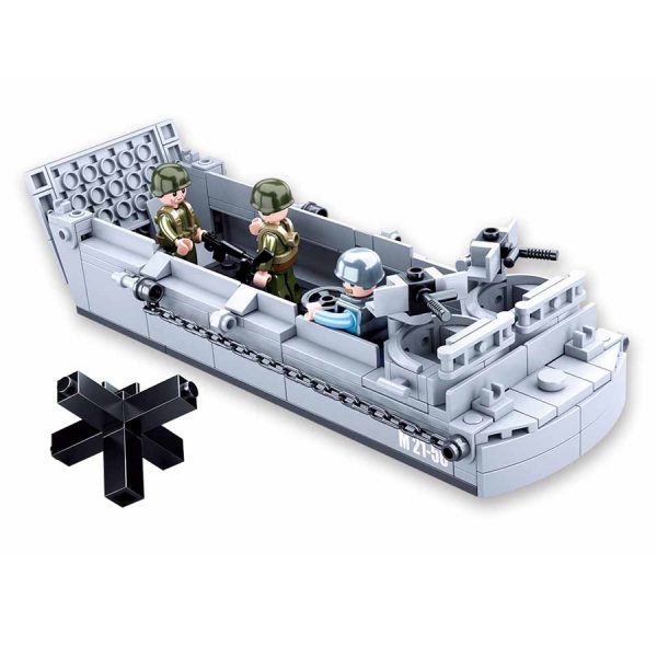 413305 Sluban Allied Landings Craft M38 B0855 16105 <big>Deze set heet Sluban de veldslag Allied Landings Craft en heeft als thema WWII. De set bestaat uit voertuigen, vliegtuigen en accessoires die elkaars tegenpolen waren in de Tweede Wereld Oorlog. </big> <big>Sluban is hét merk met leger gerelateerde bouwsets. Sluban is een van de weinige aanbieders van bouwstenen die legerartikelen in haar assortiment heeft. Het voordeel van Sluban is dat het ook compatibel is met andere grote bouwsteenmerken, je hoeft je dus geen zorgen te maken dat sluban niet past op je andere bouwsteenmerken.</big> <big><strong>Inhoud set:</strong> Aantal minifiguren: 3 Aantal blokjes: 182 Doosafmeting (BxHxD): 28.5 x 23.7 x 5.4 cm Moeilijkheidsgraad: Gemiddeld (vanaf 6 jaar)</big>