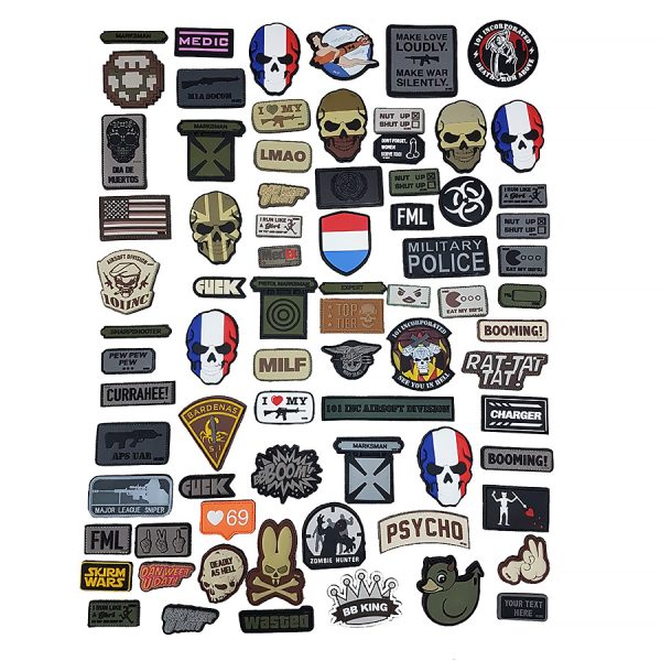 444200 Zak assortie PVC emblemen 75 stuks Een zak van 75 assortie PVC emblemen met klittenband aan de achterzijde. Speciale aanbieding. Perfect om je collectie uit te breiden of om je man cave te vullen.