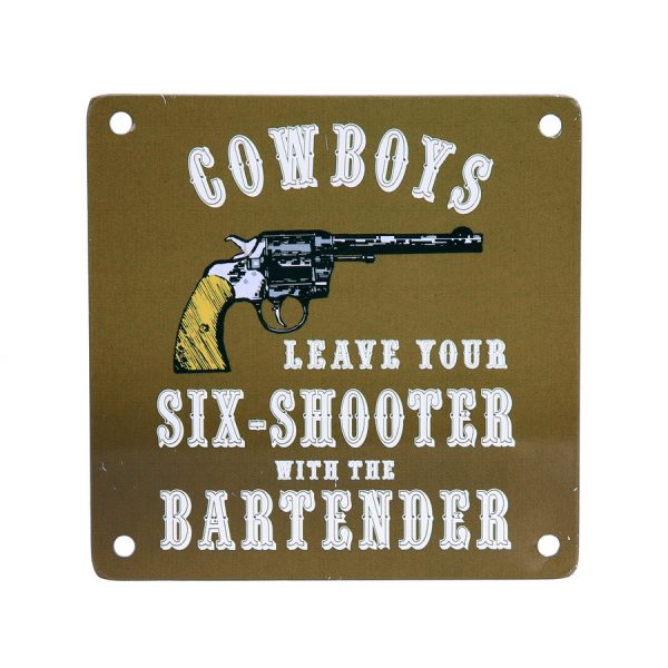 415180 Metalen plaatje met magneet Cowboys 2 <big>Koelkastmagneet</big> <big><strong>Afmeting :</strong> 11,5 X 11,5 cm</big>