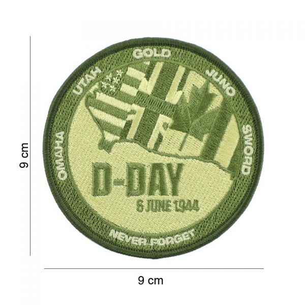 442306 8032 Embleem stof D Day Never forget groen 19082 Embleem met tekst/afbeelding van stof.