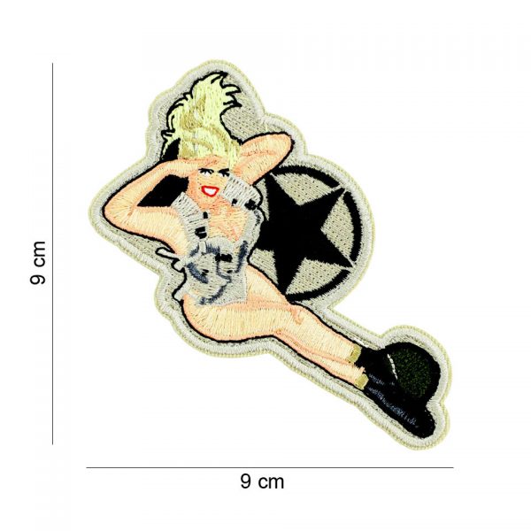 442306 8045 Embleem stof Pinup girl laying 20008 Embleem met tekst/afbeelding van stof.