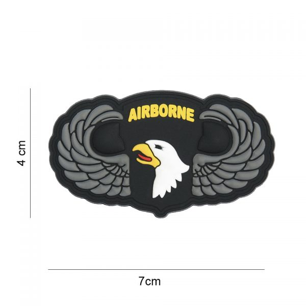 444130 7409 Embleem 3D PVC 101st Airborne zilveren wings 8078 Embleem PVC met klittenband aan de achterzijde.