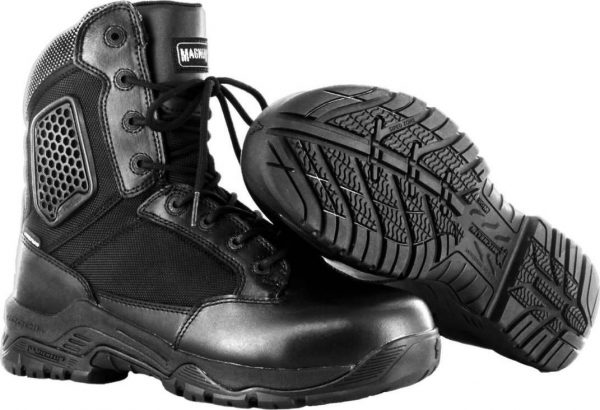 Magnum Combat Boots Strike Force 8.0 black5 <pre id="tw-target-text" class="tw-data-text tw-text-large tw-ta" dir="ltr" data-placeholder="Vertaling"><span class="Y2IQFc" lang="nl">Tactische laarzen voor de hoogste bescherming en comfort - Waterdicht, extreem licht, ademend - Speciale enkelbescherming door Exogel-technologie* - Gewatteerde schacht en tong - Uitneembare M-P.A.C.T.® binnenzool met traagschuim - Terugspringende tussenzool voor optimale schokabsorptie - Slip- en oliebestendige Michelin®-loopzool biedt - Uitstekende grip en tractie - Gemakkelijke toegang dankzij YKK zijritsen - 8-gaats vetersluiting - Niet-metalen, scanveilig EN ISO 20347:2012 OB E FO HRO CI HI AN WR SRC Materiaal: Buitenmateriaal: leer met nylon Voering: polyester Zool: Rubber *Exogel-paneel op de enkel buiten verstijft onmiddellijk bij impact/schok en terugkomst weer in zijn flexibele staat.</span></pre> <pre id="tw-target-text" class="tw-data-text tw-text-large tw-ta" dir="ltr" data-placeholder="Vertaling"><span class="Y2IQFc" lang="nl"> </span></pre>