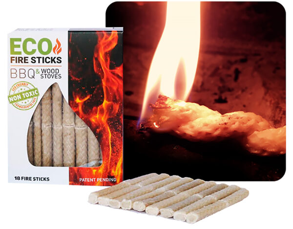 429756 Eco Fire Sticks 18pcs1 Ontdek de Eco Fire Sticks, jouw duurzame metgezel voor het moeiteloos aansteken van vuur, BBQ's en openhaarden. Deze hoogwaardige vuurstokjes zijn gemaakt van natuurlijk katoen en voedselkwaliteit paraffine-was, waardoor ze veilig en stabiel branden gedurende ongeveer 10 minuten. Flexibel in gebruik, kun je ze naar wens verdraaien voor het gewenste effect. Milieuvriendelijk en non-toxic, voldoen ze aan de hoogste normen van veiligheid en duurzaamheid. Maak vuur maken gemakkelijk, effectief en eco-vriendelijk met de Eco Fire Sticks.