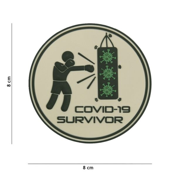 444130 7459 Embleem 3D PVC Covid 19 survivor 6102 Embleem Tongue PVC met klittenband aan de achterzijde.