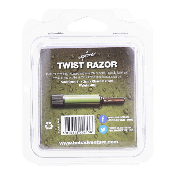 469461 BCB Twist razor CS6132 BCB Twist Razor CS613 - Robuust en Draagbaar De BCB Twist Razor CS613 is een uitstekende keuze voor wie op zoek is naar een stevig en draagbaar scheermes. Met zijn robuuste design en slimme functionaliteit is dit scheermes ideaal voor op vakantie of onderweg. Het handige ontwerp zorgt ervoor dat je met een simpele draai aan het handvat het scheermes tevoorschijn kunt halen. Geen gedoe meer met losse onderdelen of beschermkappen. Je kunt direct beginnen met scheren, waar je ook bent. De BCB Twist Razor CS613 wordt geleverd met vier repliceerbare mesjes, wat betekent dat je lang kunt genieten van een scherpe scheerbeurt. De dubbele bladen zorgen voor een glad resultaat. Met afmetingen van 8 cm x 2 cm (gevouwen) en 11 cm x 2 cm (geopend) is dit scheermes compact en gemakkelijk mee te nemen in je toilettas of bagage. Het duurzame en lichtgewicht ontwerp maakt het een betrouwbare metgezel voor al je reizen. Maak je vakantie-uitrusting compleet met de BCB Twist Razor CS613 - het perfecte scheermes voor onderweg. Bestel nu en ervaar het gemak en de kwaliteit van dit robuuste en draagbare scheermes! <big><strong>Functies</strong></big> <ul> <li><big>Vier repliceerbare mesjes inbegrepen.</big></li> <li><big>Dubbele bladen</big></li> <li><big>Duurzaam en lichtgewicht</big></li> </ul> <big><strong>Afmeting gevouwen:</strong> 8cm x 2cm (3 x 1”) <strong>Afmeting geopend:</strong> 11 x 2cm</big>