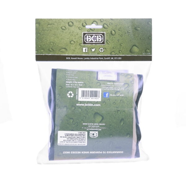 469464 BCB Go Pack survival kit CK0141 <ul> <li><strong>Afmetingen:</strong> 16 x 17 x 4 cm (6,5" x 6,5" x 1,5")</li> <li><strong>Gewicht:</strong> 324 g</li> <li><strong>NAVO-goedgekeurd:</strong> NSN-8465-99-666-0148</li> <li><strong>Merk:</strong> BCB</li> </ul> <hr /> <h3><strong>Waarom kiezen voor de BCB Go Pack Survival Kit CK014?</strong></h3> ✔ <strong>Compact en lichtgewicht:</strong> Eenvoudig mee te nemen en te bevestigen aan een riem of rugzak. ✔ <strong>NAVO-goedgekeurd:</strong> Betrouwbare en beproefde kwaliteit. ✔ <strong>Essentiële inhoud:</strong> Alles wat je nodig hebt voor basale overleving, samengepakt in een slim ontwerp. ✔ <strong>Veelzijdig:</strong> Geschikt voor diverse outdooractiviteiten, noodsituaties en reizen. ✔ <strong>Gebruiksvriendelijk:</strong> Overzichtelijke mapjes zorgen voor snelle toegang tot alle items. Met de <strong>BCB Go Pack Survival Kit CK014</strong> ben je altijd voorbereid op het onverwachte. Perfect voor zowel avonturiers als dagelijkse noodsituaties! <strong>NAVO goedgekeurd: NSN-8465-99-666-0148</strong>