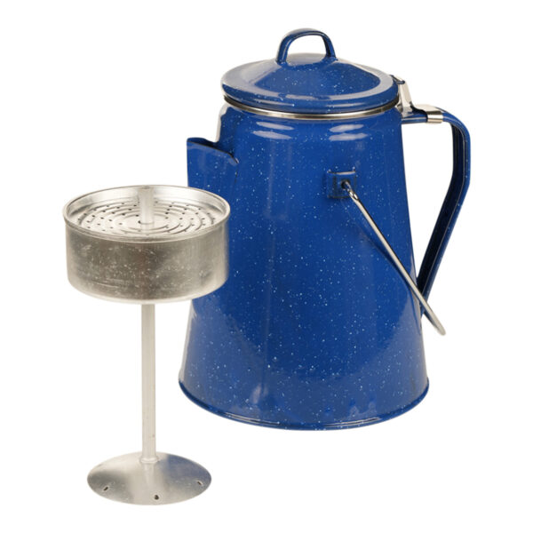 311045 Emaille koffie percolator <strong>Emaille Koffie Percolator – 2 Liter – Blauw</strong> De <strong>Fosco Emaille Koffie Percolator</strong> is de perfecte keuze voor liefhebbers van koffie en thee, zowel thuis als in de buitenlucht. Met een stevige geëmailleerde stalen constructie en een inhoud van <strong>2 liter</strong> (goed voor 8-10 kopjes), is deze percolator ideaal voor avonturiers, kampeerders en koffieliefhebbers. Of je nu een kopje koffie wilt bereiden op een <strong>barbecue, kampvuur</strong>, of gewoon op je <strong>kookplaat</strong>, deze veelzijdige percolator doet het allemaal met gemak.