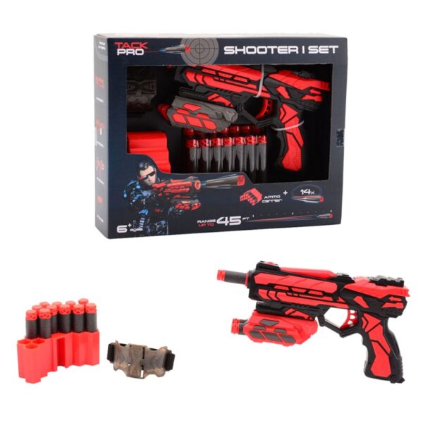 412530 99 01 Pro shooter starter wordt geleverd met 6 foam darts. Deze shooter schiet de foam darts bijna 15 meter ver. Inclusief darts houder voor om de pols of de riem. Tack Pro Shooter 14 darts Merk: Tack Pro <h1></h1>