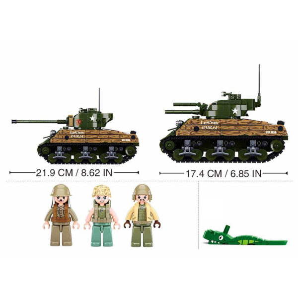 413336 Sluban WWII M4A3 76W medium tank M38 B1110 161601 <table class="float-left prices-table"> <tbody> <tr> <td class="tabmanager-item item-value"><big>Sluban is hét merk met leger gerelateerde bouwsets. Sluban is een van de weinige aanbieders van bouwstenen die legerartikelen in haar assortiment heeft. Het voordeel van Sluban is dat het ook compatibel is met andere grote bouwsteenmerken, je hoeft je dus geen zorgen te maken dat sluban niet past op je andere bouwsteenmerken.</big> <big><strong>Inhoud set:</strong> Aantal minifiguren: 3 Aantal blokjes: 715 Doosafmeting (BxHxD): 47,5 x 33 x 6,7 cm Moeilijkheidsgraad: gemiddeld (vanaf 8 jaar)</big></td> </tr> </tbody> </table>