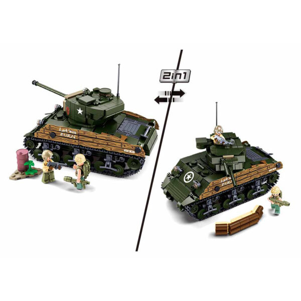 413336 Sluban WWII M4A3 76W medium tank M38 B1110 161603 <table class="float-left prices-table"> <tbody> <tr> <td class="tabmanager-item item-value"><big>Sluban is hét merk met leger gerelateerde bouwsets. Sluban is een van de weinige aanbieders van bouwstenen die legerartikelen in haar assortiment heeft. Het voordeel van Sluban is dat het ook compatibel is met andere grote bouwsteenmerken, je hoeft je dus geen zorgen te maken dat sluban niet past op je andere bouwsteenmerken.</big> <big><strong>Inhoud set:</strong> Aantal minifiguren: 3 Aantal blokjes: 715 Doosafmeting (BxHxD): 47,5 x 33 x 6,7 cm Moeilijkheidsgraad: gemiddeld (vanaf 8 jaar)</big></td> </tr> </tbody> </table>
