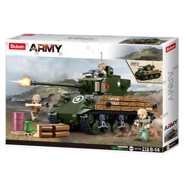 413336 Sluban WWII M4A3 76W medium tank M38 B1110 161605 <table class="float-left prices-table"> <tbody> <tr> <td class="tabmanager-item item-value"><big>Sluban is hét merk met leger gerelateerde bouwsets. Sluban is een van de weinige aanbieders van bouwstenen die legerartikelen in haar assortiment heeft. Het voordeel van Sluban is dat het ook compatibel is met andere grote bouwsteenmerken, je hoeft je dus geen zorgen te maken dat sluban niet past op je andere bouwsteenmerken.</big> <big><strong>Inhoud set:</strong> Aantal minifiguren: 3 Aantal blokjes: 715 Doosafmeting (BxHxD): 47,5 x 33 x 6,7 cm Moeilijkheidsgraad: gemiddeld (vanaf 8 jaar)</big></td> </tr> </tbody> </table>