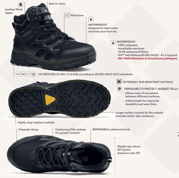 231301 SFC Carrig Mid Boots14 Goede schoenen zijn essentieel voor lange diensturen en tactische activiteiten, zoals hikes, trektochten, militaire operaties, politiewerk en beveiligingswerk. De Carrig Mid is een multifunctionele tactical/outdoor schoen die geschikt is voor meerdere werkvelden en biedt veel comfort dankzij de EVA-middenzool die perfecte demping biedt. De Carrig Mid heeft een unieke antislip zool waar SFC bekend om staat, met een groot oppervlak dat zorgt voor een betere slipweerstand op verschillende ondergronden. De gepatenteerde EVA tussenzool biedt een unieke demping bij het lopen en staan, en maakt de schoenen geschikt voor langdurig gebruik. Belangrijke kenmerken van de Carrig Mid zijn de uitneembare dempende binnenzool, de metaalvrije constructie, de warmte- en koude-isolatie, de Spillguard-technologie die de schoen beschermt tegen chemicaliën en vloeistoffen, en de SFC anti-slip zool met TripGuard-technologie die optimale grip biedt op snel wisselende ondergronden. De duurzame combinatie van mesh en leder maakt de schoen waterdicht. De Carrig Mid is CE-gecertificeerd volgens EN ISO 20347:2012 standaarden en is daarmee een ideale uniformschoen voor verschillende werkvelden. Raadpleeg de spec/tech sheet voor meer informatie. <a title="Maattabel" href="https://dump.dev.newagents.nl/wp-content/uploads/2023/01/231301-SFC-Carrig-Mid-Boots22.pdf" target="_blank" rel="noopener noreferrer"><button><span style="color: #ef471f; font-size: medium;"><strong>Spec/Tech sheet</strong></span></button></a>