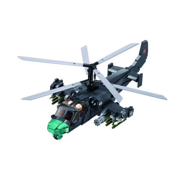 413346 Sluban KA 52S Gunship M38 B1138 16162 De Sluban KA-52S Gunship M38-B1138 #16162 is een meesterwerk voor enthousiastelingen van militaire luchtvaart en creatieve bouwkunst. Sluban staat bekend om zijn uitstekende bouwsets met legerthema, en deze set is een prachtig voorbeeld. Met een totaal van 913 bouwstenen en 2 minifiguren biedt deze set niet alleen een boeiende bouwervaring, maar ook talloze mogelijkheden voor fantasierijk spelen. Het resultaat is een verbluffende KA-52S Gunship, gereed om het luchtruim te doorkruisen voor spannende militaire missies. Een van de voordelen van Sluban is de compatibiliteit van hun bouwstenen met andere grote bouwsteenmerken, waardoor je de vrijheid hebt om sets te combineren en je eigen militaire universum te creëren. De doosafmetingen zijn 52 x 38 x 8 cm, en de moeilijkheidsgraad wordt als gemiddeld beoordeeld, geschikt voor bouwers vanaf 12 jaar en ouder. Of je nu een doorgewinterde bouwer bent of gewoon op zoek bent naar een boeiende bouwervaring, de Sluban KA-52S Gunship biedt een uitstekende balans tussen creativiteit en militaire actie. Laat je verbeelding de vrije loop en stort je in een wereld van avontuur met Sluban. <strong>Inhoud set:</strong> Aantal minifiguren: 2 Aantal blokjes: 913 Doosafmeting (BxHxD): 52 x 38 x 8 cm Moeilijkheidsgraad: gemiddeld (vanaf 12 jaar)