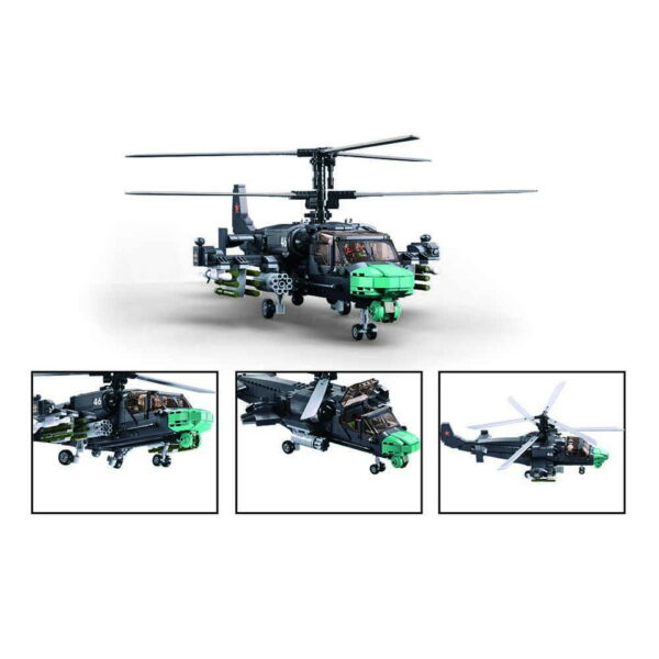 413346 Sluban KA 52S Gunship M38 B1138 161622 De Sluban KA-52S Gunship M38-B1138 #16162 is een meesterwerk voor enthousiastelingen van militaire luchtvaart en creatieve bouwkunst. Sluban staat bekend om zijn uitstekende bouwsets met legerthema, en deze set is een prachtig voorbeeld. Met een totaal van 913 bouwstenen en 2 minifiguren biedt deze set niet alleen een boeiende bouwervaring, maar ook talloze mogelijkheden voor fantasierijk spelen. Het resultaat is een verbluffende KA-52S Gunship, gereed om het luchtruim te doorkruisen voor spannende militaire missies. Een van de voordelen van Sluban is de compatibiliteit van hun bouwstenen met andere grote bouwsteenmerken, waardoor je de vrijheid hebt om sets te combineren en je eigen militaire universum te creëren. De doosafmetingen zijn 52 x 38 x 8 cm, en de moeilijkheidsgraad wordt als gemiddeld beoordeeld, geschikt voor bouwers vanaf 12 jaar en ouder. Of je nu een doorgewinterde bouwer bent of gewoon op zoek bent naar een boeiende bouwervaring, de Sluban KA-52S Gunship biedt een uitstekende balans tussen creativiteit en militaire actie. Laat je verbeelding de vrije loop en stort je in een wereld van avontuur met Sluban. <strong>Inhoud set:</strong> Aantal minifiguren: 2 Aantal blokjes: 913 Doosafmeting (BxHxD): 52 x 38 x 8 cm Moeilijkheidsgraad: gemiddeld (vanaf 12 jaar)