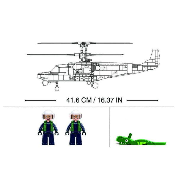 413346 Sluban KA 52S Gunship M38 B1138 161623 De Sluban KA-52S Gunship M38-B1138 #16162 is een meesterwerk voor enthousiastelingen van militaire luchtvaart en creatieve bouwkunst. Sluban staat bekend om zijn uitstekende bouwsets met legerthema, en deze set is een prachtig voorbeeld. Met een totaal van 913 bouwstenen en 2 minifiguren biedt deze set niet alleen een boeiende bouwervaring, maar ook talloze mogelijkheden voor fantasierijk spelen. Het resultaat is een verbluffende KA-52S Gunship, gereed om het luchtruim te doorkruisen voor spannende militaire missies. Een van de voordelen van Sluban is de compatibiliteit van hun bouwstenen met andere grote bouwsteenmerken, waardoor je de vrijheid hebt om sets te combineren en je eigen militaire universum te creëren. De doosafmetingen zijn 52 x 38 x 8 cm, en de moeilijkheidsgraad wordt als gemiddeld beoordeeld, geschikt voor bouwers vanaf 12 jaar en ouder. Of je nu een doorgewinterde bouwer bent of gewoon op zoek bent naar een boeiende bouwervaring, de Sluban KA-52S Gunship biedt een uitstekende balans tussen creativiteit en militaire actie. Laat je verbeelding de vrije loop en stort je in een wereld van avontuur met Sluban. <strong>Inhoud set:</strong> Aantal minifiguren: 2 Aantal blokjes: 913 Doosafmeting (BxHxD): 52 x 38 x 8 cm Moeilijkheidsgraad: gemiddeld (vanaf 12 jaar)