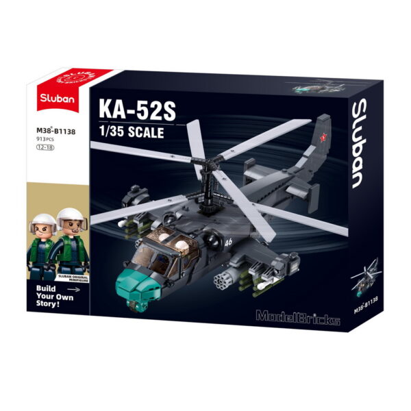 413346 Sluban KA 52S Gunship M38 B1138 161624 De Sluban KA-52S Gunship M38-B1138 #16162 is een meesterwerk voor enthousiastelingen van militaire luchtvaart en creatieve bouwkunst. Sluban staat bekend om zijn uitstekende bouwsets met legerthema, en deze set is een prachtig voorbeeld. Met een totaal van 913 bouwstenen en 2 minifiguren biedt deze set niet alleen een boeiende bouwervaring, maar ook talloze mogelijkheden voor fantasierijk spelen. Het resultaat is een verbluffende KA-52S Gunship, gereed om het luchtruim te doorkruisen voor spannende militaire missies. Een van de voordelen van Sluban is de compatibiliteit van hun bouwstenen met andere grote bouwsteenmerken, waardoor je de vrijheid hebt om sets te combineren en je eigen militaire universum te creëren. De doosafmetingen zijn 52 x 38 x 8 cm, en de moeilijkheidsgraad wordt als gemiddeld beoordeeld, geschikt voor bouwers vanaf 12 jaar en ouder. Of je nu een doorgewinterde bouwer bent of gewoon op zoek bent naar een boeiende bouwervaring, de Sluban KA-52S Gunship biedt een uitstekende balans tussen creativiteit en militaire actie. Laat je verbeelding de vrije loop en stort je in een wereld van avontuur met Sluban. <strong>Inhoud set:</strong> Aantal minifiguren: 2 Aantal blokjes: 913 Doosafmeting (BxHxD): 52 x 38 x 8 cm Moeilijkheidsgraad: gemiddeld (vanaf 12 jaar)
