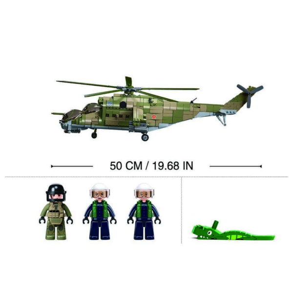 413347 Sluban MI 24S Gunship M38 B1137 160723 De Sluban MI-24S Gunship M38-B1137 #16072 is een prachtige bouwset voor liefhebbers van militaire luchtvaart en creatief bouwen. Sluban staat bekend om zijn hoogwaardige bouwsets met legerthema, en deze set stelt niet teleur. Met een totaal van 893 bouwstenen en 3 minifiguren biedt deze set een boeiende bouwervaring en talloze mogelijkheden voor fantasierijk spelen. Het eindresultaat is een indrukwekkende MI-24S Gunship, klaar om de lucht in te gaan voor spannende militaire missies. Een van de geweldige voordelen van Sluban is dat hun bouwstenen compatibel zijn met andere grote bouwsteenmerken, waardoor je creatieve vrijheid hebt bij het combineren van sets en het creëren van je eigen militaire wereld. De doosafmetingen zijn 52 x 38 x 8 cm, en de moeilijkheidsgraad wordt beoordeeld als gemiddeld, geschikt voor bouwers vanaf 12 jaar en ouder. Of je nu een ervaren bouwer bent of gewoon op zoek bent naar een boeiende bouwervaring, de Sluban MI-24S Gunship biedt de perfecte balans tussen creativiteit en militaire actie. Verken de lucht met Sluban en beleef eindeloze avonturen. <strong>Inhoud set:</strong> Aantal minifiguren: 3 Aantal blokjes: 893 Doosafmeting (BxHxD): 52 x 38 x 8 cm Moeilijkheidsgraad: gemiddeld (vanaf 12 jaar)