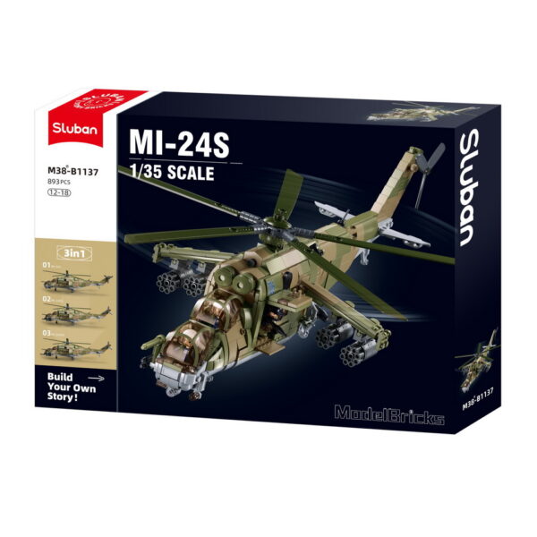 413347 Sluban MI 24S Gunship M38 B1137 160724 De Sluban MI-24S Gunship M38-B1137 #16072 is een prachtige bouwset voor liefhebbers van militaire luchtvaart en creatief bouwen. Sluban staat bekend om zijn hoogwaardige bouwsets met legerthema, en deze set stelt niet teleur. Met een totaal van 893 bouwstenen en 3 minifiguren biedt deze set een boeiende bouwervaring en talloze mogelijkheden voor fantasierijk spelen. Het eindresultaat is een indrukwekkende MI-24S Gunship, klaar om de lucht in te gaan voor spannende militaire missies. Een van de geweldige voordelen van Sluban is dat hun bouwstenen compatibel zijn met andere grote bouwsteenmerken, waardoor je creatieve vrijheid hebt bij het combineren van sets en het creëren van je eigen militaire wereld. De doosafmetingen zijn 52 x 38 x 8 cm, en de moeilijkheidsgraad wordt beoordeeld als gemiddeld, geschikt voor bouwers vanaf 12 jaar en ouder. Of je nu een ervaren bouwer bent of gewoon op zoek bent naar een boeiende bouwervaring, de Sluban MI-24S Gunship biedt de perfecte balans tussen creativiteit en militaire actie. Verken de lucht met Sluban en beleef eindeloze avonturen. <strong>Inhoud set:</strong> Aantal minifiguren: 3 Aantal blokjes: 893 Doosafmeting (BxHxD): 52 x 38 x 8 cm Moeilijkheidsgraad: gemiddeld (vanaf 12 jaar)