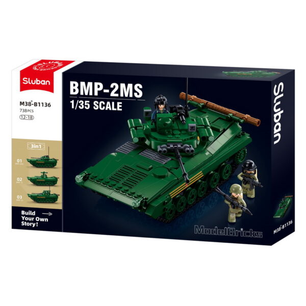 413348 Sluban Infantery fighting vehicle M38 B1136 161804 De Sluban Infantry Fighting Vehicle M38-B1136 #16180 is een geweldige bouwset voor liefhebbers van legergerelateerde constructies en creatief bouwen. Sluban is een merk dat bekend staat om zijn hoogwaardige bouwsets met militaire thema's, en deze set is geen uitzondering. Met in totaal 738 bouwstenen en 3 minifiguren biedt deze set urenlang bouwplezier en creatieve uitdagingen. Het resultaat is een indrukwekkende Infantry Fighting Vehicle, klaar voor fictieve militaire missies en avonturen. Een van de voordelen van Sluban is dat hun bouwstenen compatibel zijn met andere grote bouwsteenmerken, dus je kunt je fantasie de vrije loop laten en je eigen creaties maken zonder beperkingen. De doosafmetingen zijn 52 x 33 x 6,7 cm, en de moeilijkheidsgraad wordt beoordeeld als gemiddeld, geschikt voor bouwers vanaf 12 jaar en ouder. Of je nu een enthousiaste bouwer bent of een verzamelaar van militaire thema's, de Sluban Infantry Fighting Vehicle biedt een geweldige bouwervaring en een prachtig stuk om tentoon te stellen. Betreed de wereld van creatieve bouw met Sluban en bouw je eigen legeravonturen. <strong>Inhoud set:</strong> Aantal minifiguren: 3 Aantal blokjes: 738 Doosafmeting (BxHxD): 52 x 33 x 6,7 cm Moeilijkheidsgraad: gemiddeld (vanaf 12 jaar)