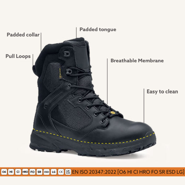 231307 SFC Darver Defense Tactical boots 06 ESD1 De SFC Darver Defense Tactical Boots (O6 ESD) zijn ontworpen voor maximale prestaties in tactische situaties. Met een waterafstotend ontwerp, uitneembare dempende binnenzool en unieke antislip zool, bieden deze boots comfort en bescherming op hoog niveau. Bestel nu voor betrouwbare tactical boots! Raadpleeg de spec/tech sheet voor meer informatie. <a title="Maattabel" href="https://dump.dev.newagents.nl/wp-content/uploads/2024/01/231307-SFC-Darver-Defense-Tactical-boots-06-ESD16.pdf" target="_blank" rel="noopener noreferrer"><button><span style="color: #ef471f; font-size: medium;"><strong>Spec/Tech sheet</strong></span></button></a>