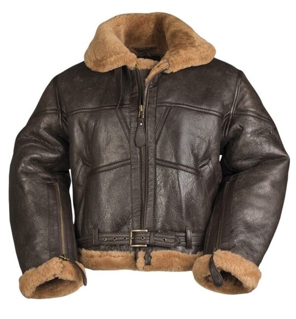 BRIT. RAF SHEEPSKIN LEATHER JACKET Ontdek de charme van het verleden met onze BRIT. RAF schapenleren jas van Miltec. De zachte, warme lamsvacht, retro uitstraling en kenmerkende kleurafstemmende naden maken deze jas uniek. Voorzien van een sterke voorrits, 2 bout-gespen op de kraag, halfriem met messing sluiting, ventilatieopeningen onder de schouders en manchetten met rits. <strong>Let op, valt klein.</strong> <strong>Bij twijfel bestel een maat groter.</strong>