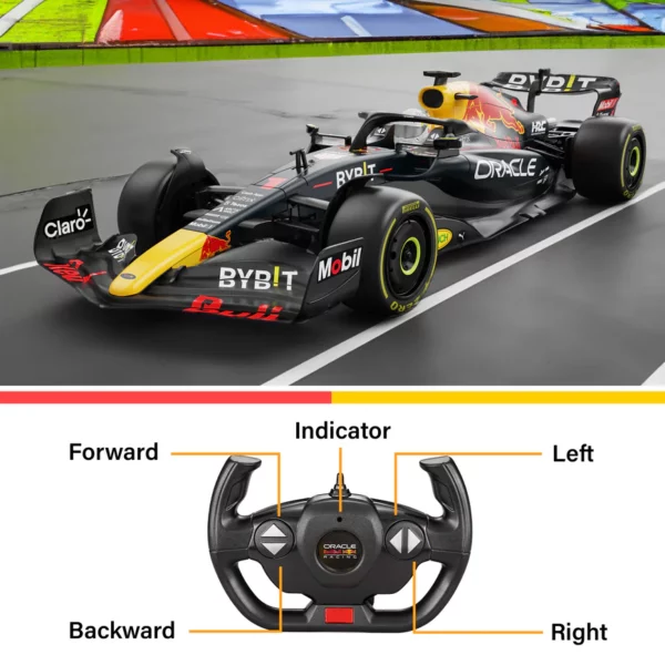 Red Bull Racing Formula 1 Bestuurbare auto 4 Ontvang de ultieme race-ervaring met de Oracle Red Bull Racing RB18 RC Car 1/18 Schaal, een nauwkeurig nagemaakte replica van de iconische F1-wagen. Deze auto is volledig gelicenseerd door de F1-teams en beschikt over een gestroomlijnde carrosserie, gedetailleerde interieuronderdelen en een 2.4Ghz controle systeem voor maximale wendbaarheid. Met een bereik van 15 meter en de mogelijkheid om samen met andere auto's te racen, is dit de ideale keuze voor RC-enthousiastelingen.