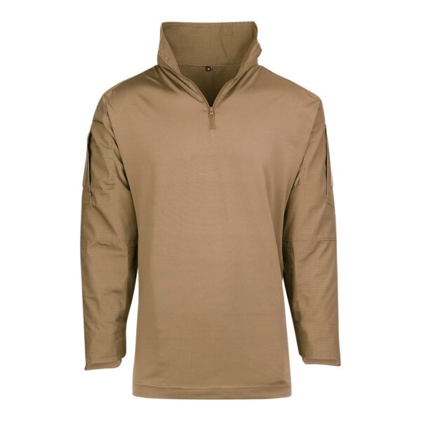 Tactical shirt UBAC wolf brown <big>Tactical shirt Wolf Brown van 65% Polyester / 35% Katoen Ripstop en 100% Polyester.</big> <strong>Kenmerken:</strong> <ul> <li><big>Under Body Armour Combat Shirt, gemaakt voor het dragen onder het balistisch vest.</big></li> <li><big>Optimaal draag comfort, de armen zijn als een normale gevechtsjas opgemaakt van 50/50 NyCo Rip Stop en als extra voorzien van versterkte ellebogen.</big></li> <li><big>2 opgezette armzakken met Velcro vlakken en opbergzak met ritssluiting.</big></li> <li><big>Versterkte elleboogvlakken. </big></li> <li><big>Contour ontworpen polsen met Velcro sluiting.</big></li> </ul>
