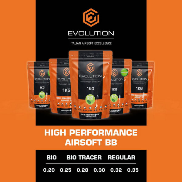 Evolution 020g High Performance BBs Bio 1kg zak4 De Evolution 0,20g High Performance BBs Bio bieden een ongeëvenaarde combinatie van prestaties en milieuvriendelijkheid, speciaal ontworpen voor de veeleisende airsoft-enthousiast. Deze BBs zijn vervaardigd uit PLA, een biologisch afbreekbaar materiaal afkomstig van hernieuwbare plantaardige bronnen, wat zorgt voor een lagere milieu-impact en een duurzamer spel. Met een maat van 5,95 mm en een nauwkeurigheidstolerantie van ±0,01 mm, zijn deze BBs perfect voor gebruik met hoogwaardige airsoft replica's. De gladde, uniforme oppervlakte van de BBs draagt bij aan verbeterde schietnauwkeurigheid en consistentie, terwijl geavanceerde productietechnologie luchtbellen voorkomt, waardoor een perfecte balans wordt gegarandeerd. Deze BBs zijn gecertificeerd in Italië door het CSI-laboratorium van de IMQ-groep, wat hun hoge kwaliteit en veiligheid bevestigt. Dankzij hun biologisch afbreekbare samenstelling breken Evolution BBs gemakkelijk af in composteerbare omgevingen, wat helpt om vervuiling te verminderen. &nbsp;