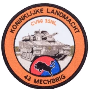 Badge Opstrijkbaar 43e Mechanische Brigade ''Combat Voertuig CV90 35NL'' Tank