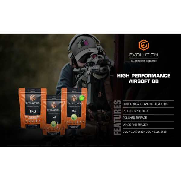 Evolution 025g High Performance BBs Bio 20 x 1kg doos2 De Evolution 0,25g High Performance Bio BBs zijn ontworpen voor airsoft-spelers die op zoek zijn naar een duurzaam en hoogwaardig product. Deze BBs, geleverd in een doos van 20x1kg, zijn gemaakt van biologisch afbreekbaar PLA-materiaal afkomstig van plantaardige bronnen, waardoor ze minder milieubelastend zijn. Gecertificeerd door het CSI-laboratorium van de IMQ-groep in Italië, bieden de BBs betrouwbare prestaties met een perfect glad oppervlak en precisie van 5,95 mm ±0,01 mm. Dankzij geavanceerde technologie zijn de BBs vrij van luchtbellen, wat zorgt voor betere nauwkeurigheid en snelheid, zelfs bij gebruik met hoogwaardige hop-up rubbers en precisievaten.
