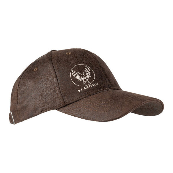 Baseball Cap U.S. Air Force Leder Look PU Deze bruine baseball cap is een must-have voor liefhebbers van de U.S. Air Force! Met een stijlvolle lederen look, gemaakt van hoogwaardig en duurzaam polyurethaan (PU), biedt deze cap een combinatie van comfort en een stoer design. Het iconische U.S. Air Force-logo op de voorzijde geeft een krachtige uitstraling en maakt deze cap een echte blikvanger. Perfect voor dagelijks gebruik of als accessoire om je outfit af te maken.