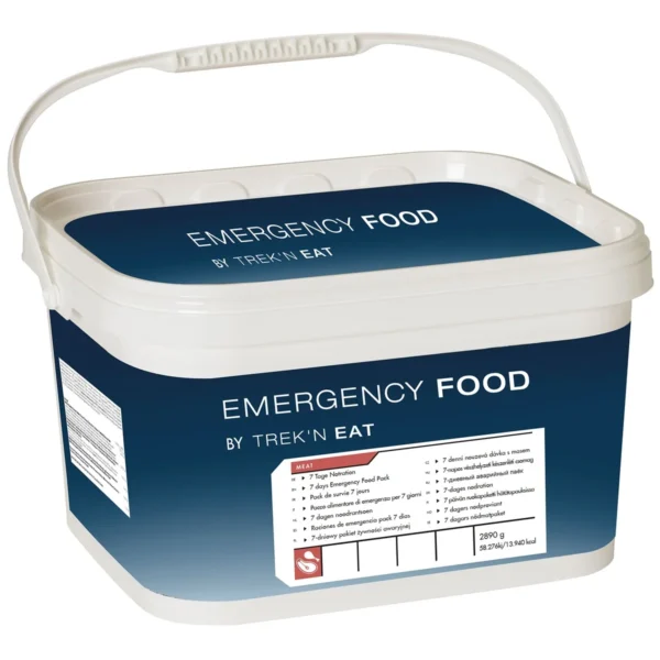 Noodvoedsel 7 daagse noodrantsoen met vlees Voedselpakket voor 7 dagen. Het Emergency Food-7 dagen pakket bevat maaltijden met vlees voor één persoon voor 7 dagen. Goed voor ongeveer 1650 kilocalorieën per dag, dus met wat aanvullend voedsel zit je zo op je aanbevolen dagelijkse hoeveelheid. De menu's zijn snel en eenvoudig te bereiden. Elke maaltijd wordt geleverd in hersluitbare, staande zakken. 5 jaar houdbaar. Voor de bereiding is warm of koud water nodig