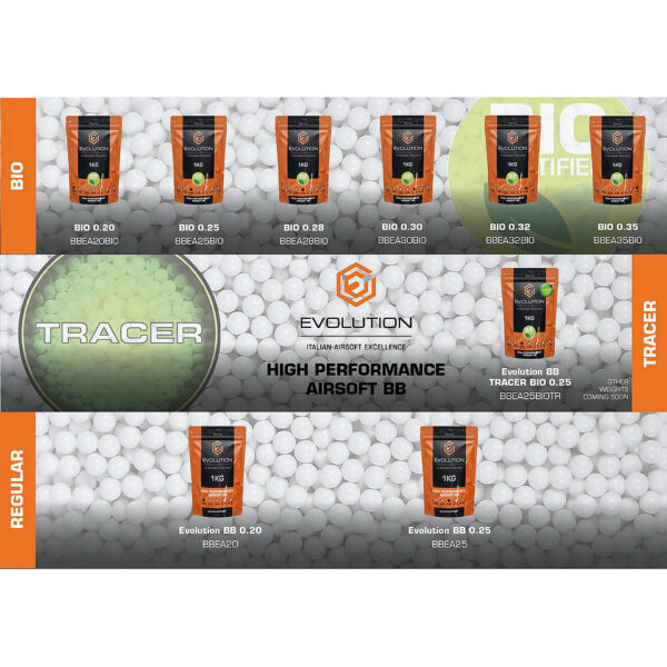 Evolution 025g High Performance BBs Bio White TRACER 1kg za6 <strong>Evolution 0,25g High Performance BBs Bio White Tracer – 1kg Zak</strong> Voor de serieuze airsoft-enthousiast is er nu een milieuvriendelijke oplossing zonder concessies te doen aan prestaties: de <strong>Evolution High Performance tracer BB’s Bio 0,25g</strong>. Deze BB’s zijn speciaal ontwikkeld voor een optimale schietervaring, met een perfecte balans tussen precisie, duurzaamheid en milieubewustzijn. Of je nu in het donker speelt of gewoon de beste tracers zoekt, deze <strong>biologisch afbreekbare</strong> BB's zijn de ideale keuze voor elke airsoft-setup.